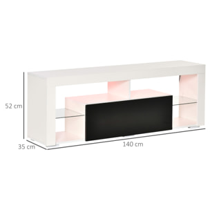 Mueble de TV para Televisiones de 55”Pulgadas Mesa para TV de Salón con Luz LED 6 Modos de Colores Mando a Distancia Cajón y Estantes de Cristal Ajustables 140x35x52 cm Blanco