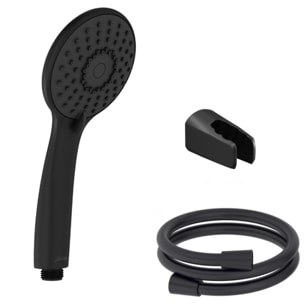 Pommeau de douche Juliette noir mat + flexible et support de douche noir mat