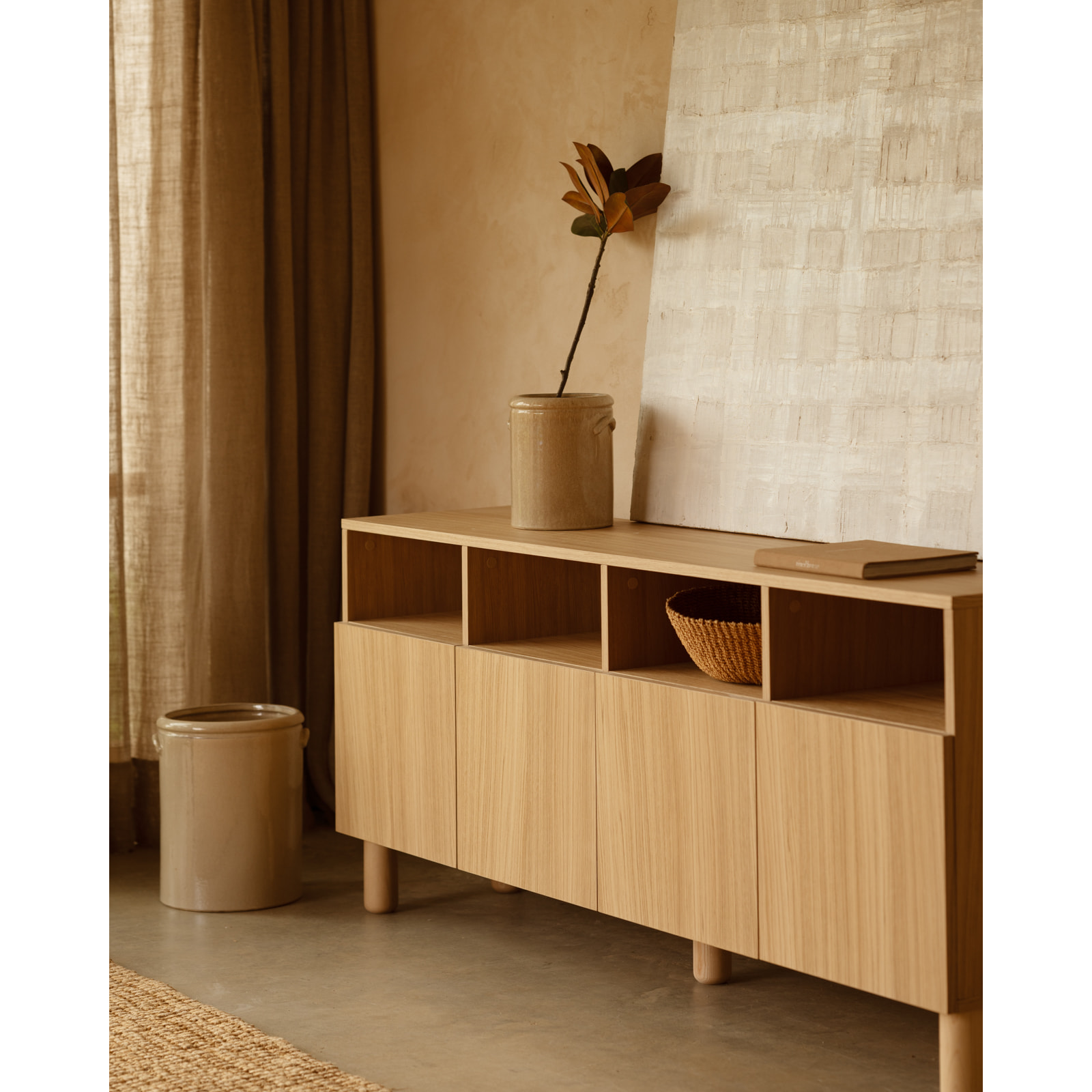 Buffet avec 4 portes en bois de placage de chêne naturel de 176x40cm Hauteur: 75 Longueur: 176 Largeur: 40