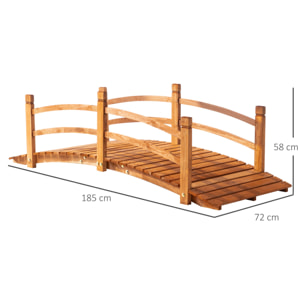 Puente de Aro de Madera con Pasamanos Puente de Jardín para Decoración Patio Carga 200 kg 185x72x58 cm Natural