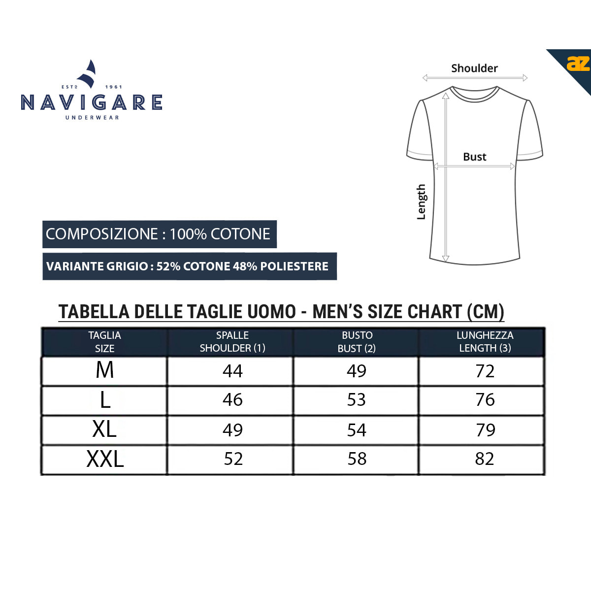3 T-shirt da Uomo Girocollo in 100% Cotone Navigare, Art. 513 Bianco
