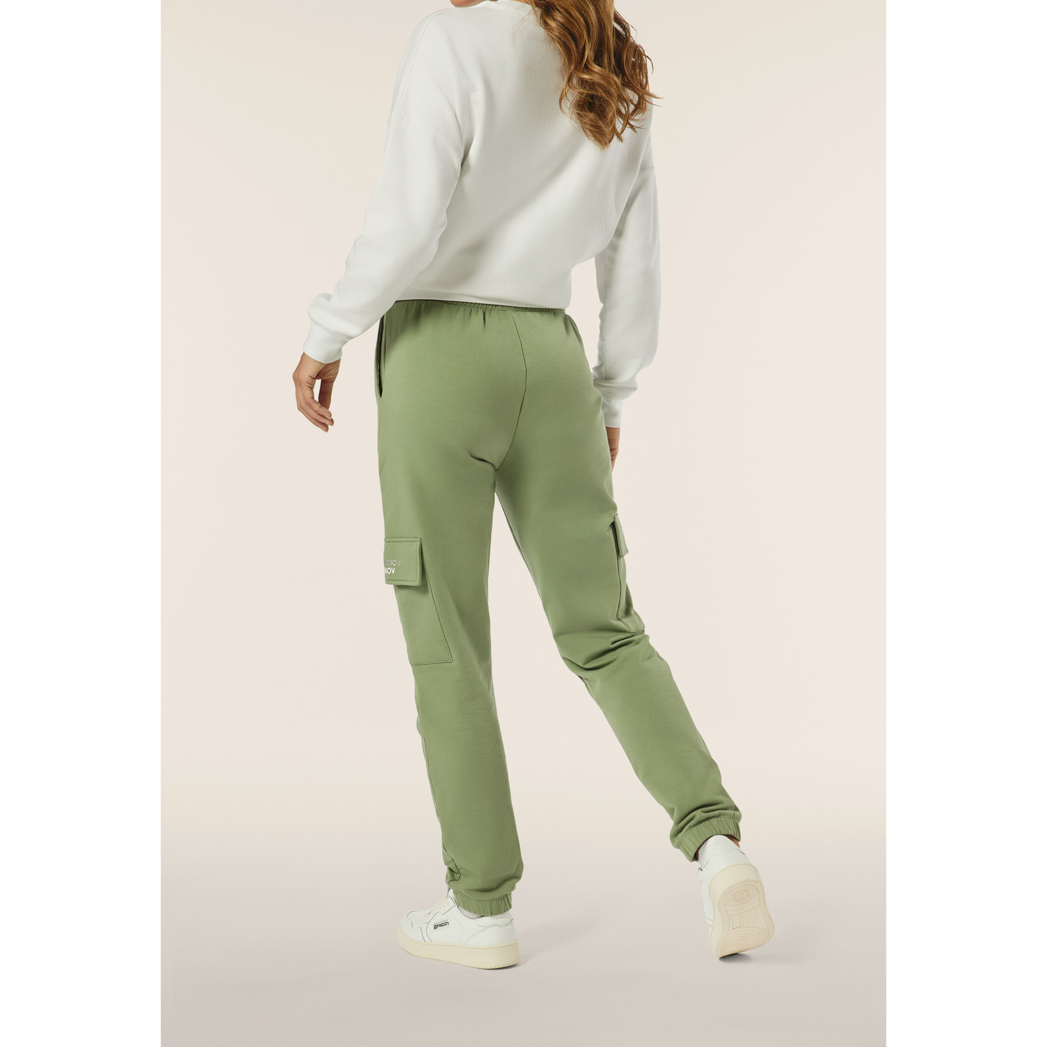 Pantaloni Cargo da donna in felpa garzata con fondo elastico