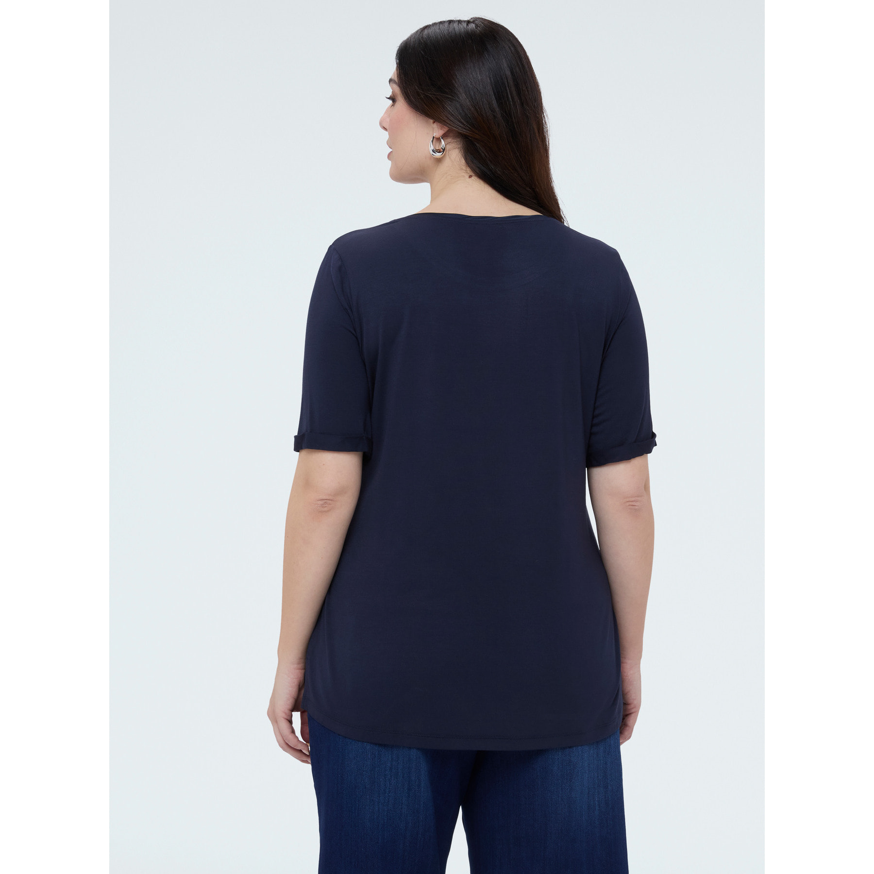Fiorella Rubino - T-shirt bimaterica con scollo tondo - Blu