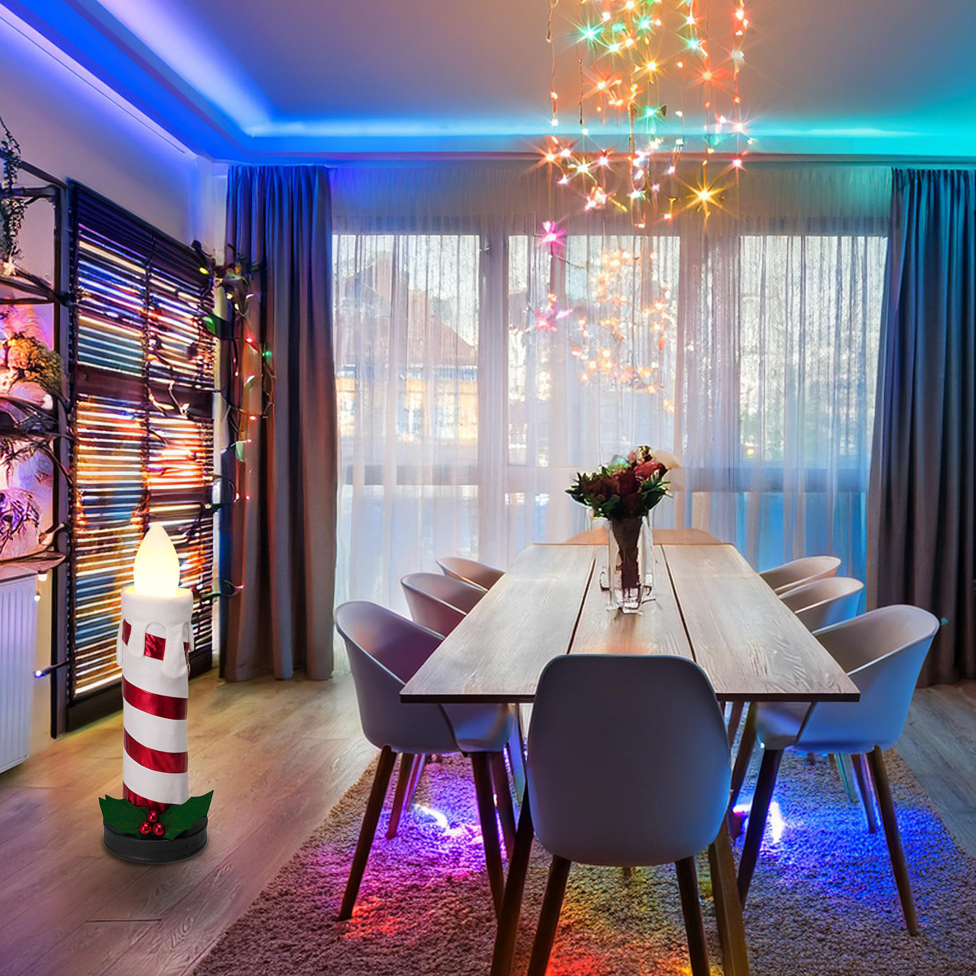 vela plegable de 90cm con luces de llama, color blanco y con música