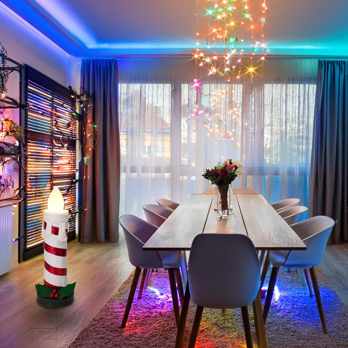 vela plegable de 90cm con luces de llama, color blanco y con música