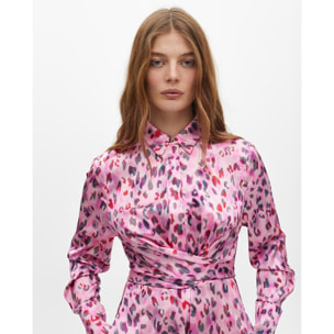 Vestito Camicia Midi con Stampa Animalier