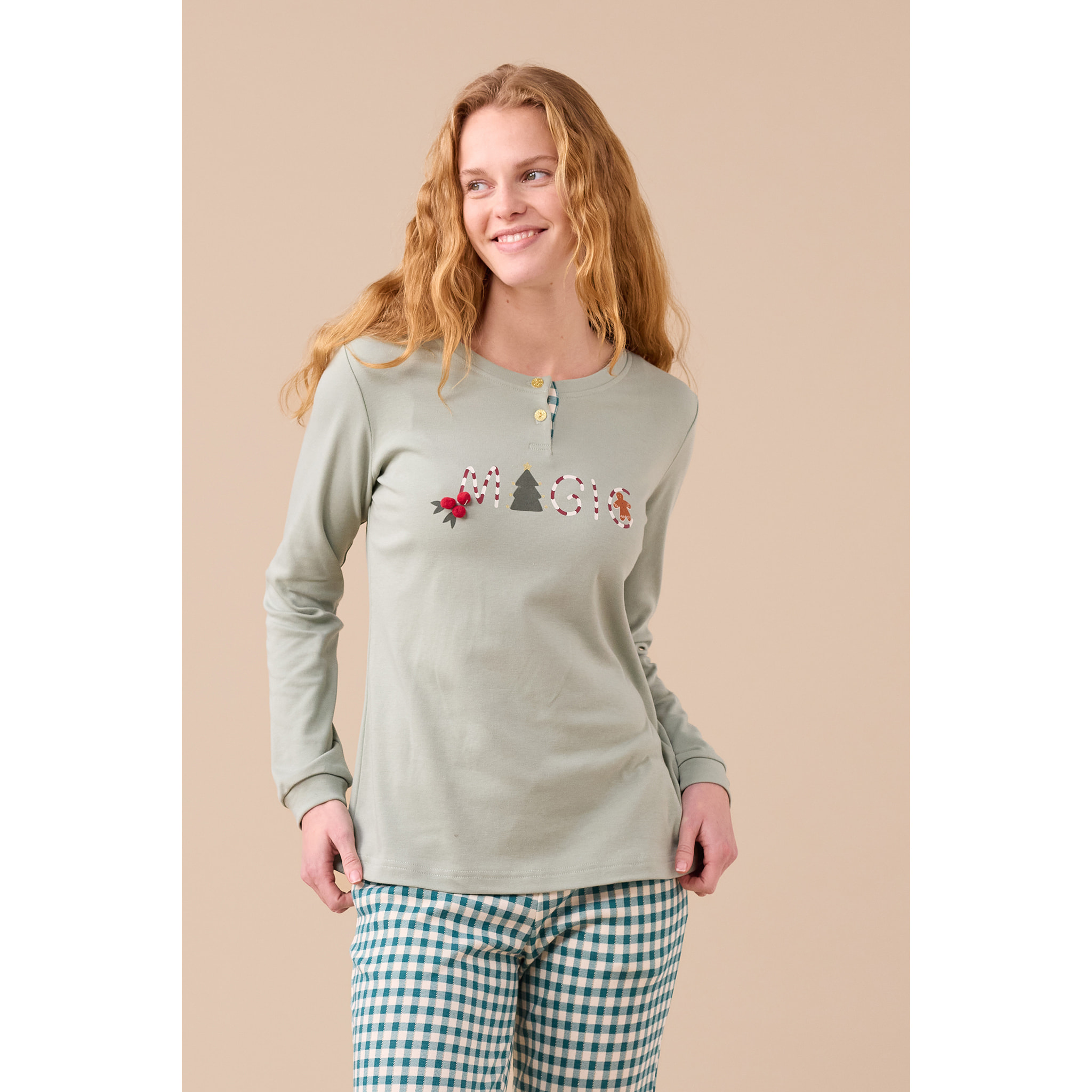 Pigiama donna caldo cotone articolo vichy natale Noidinotte
