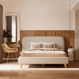 Lit double 160x200 cm en tissu gris/beige - Modjo