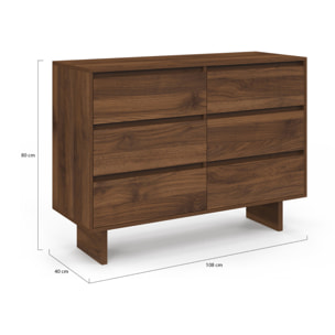 Commode Yumi 6 tiroirs en bois effet noyer