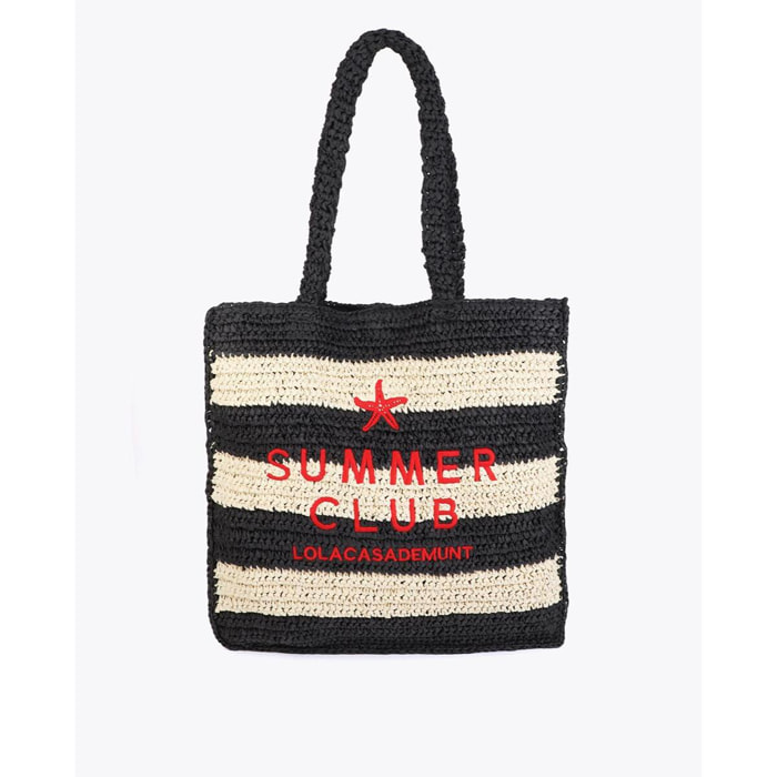 Borsa effetto rafia a righe con ricamo 3D