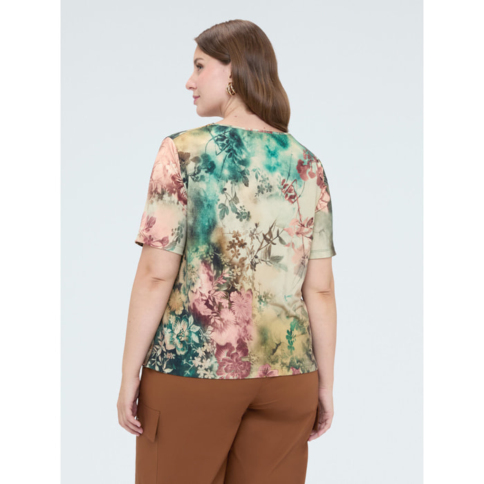 Fiorella Rubino - T-shirt in jersey con stampa e scollo morbido - Verde