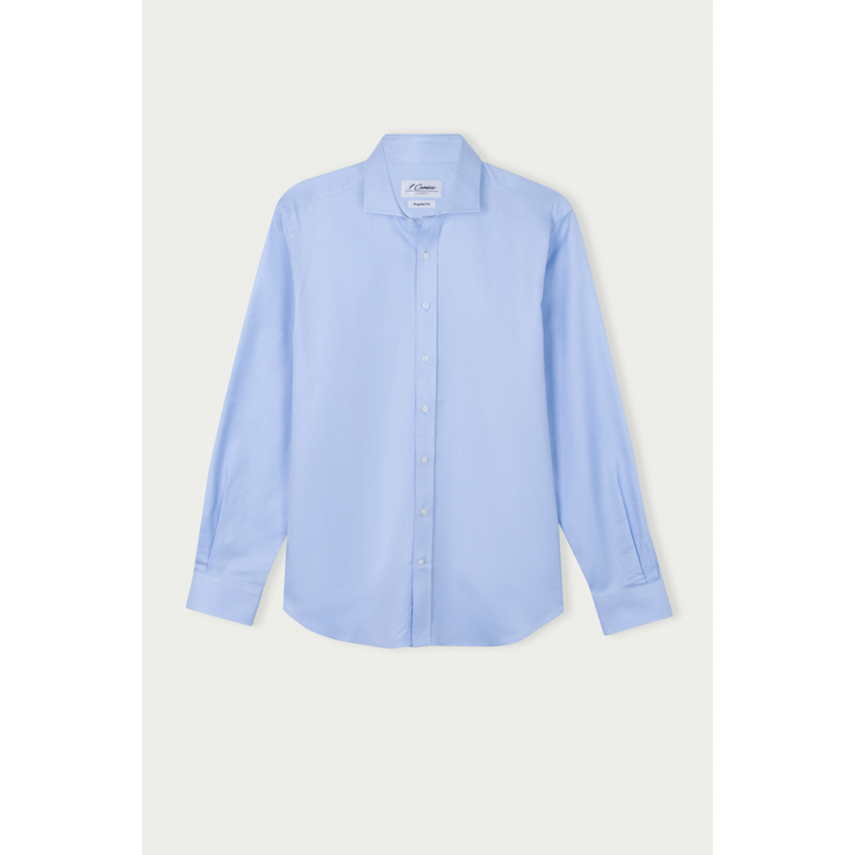 Camicia Uomo 1 Bottone Francese Twill Riga Media Celeste/Bianco