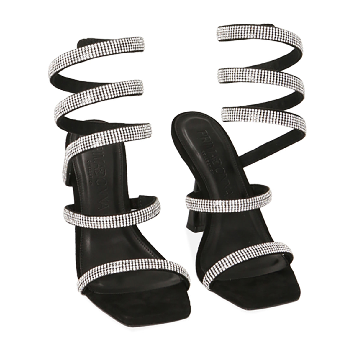 Sandalias de serpiente negras, tacón de 9,5 cm