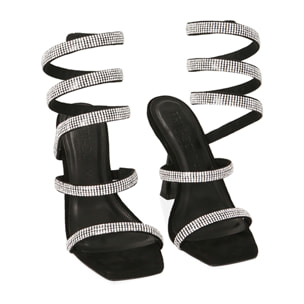 Sandalias de serpiente negras, tacón de 9,5 cm