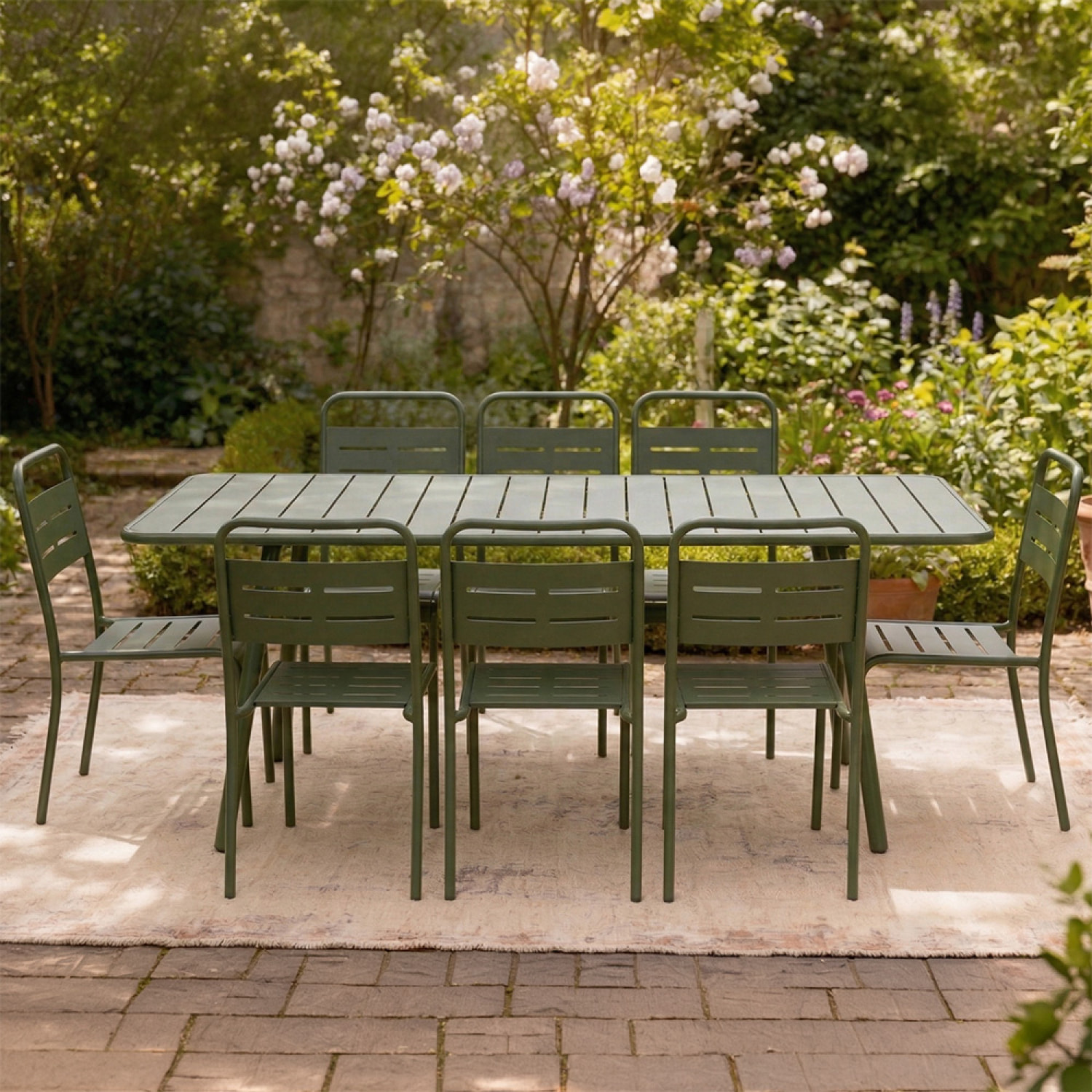 Ensemble table de jardin 200 cm et 8 chaises vert EVORA