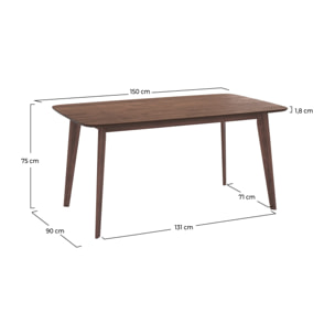 Table rectangulaire 6 personnes en bois foncé 150 cm - Oman