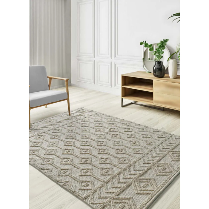 PAMUK Alfombra étnica algodón reciclado con relieve en crema, varias medidas disponibles