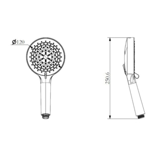 Douchette à main ronde 4 fonctions, débit 11,28 l/min, garantie 5 ans,noir mat (SATBSRS23C)