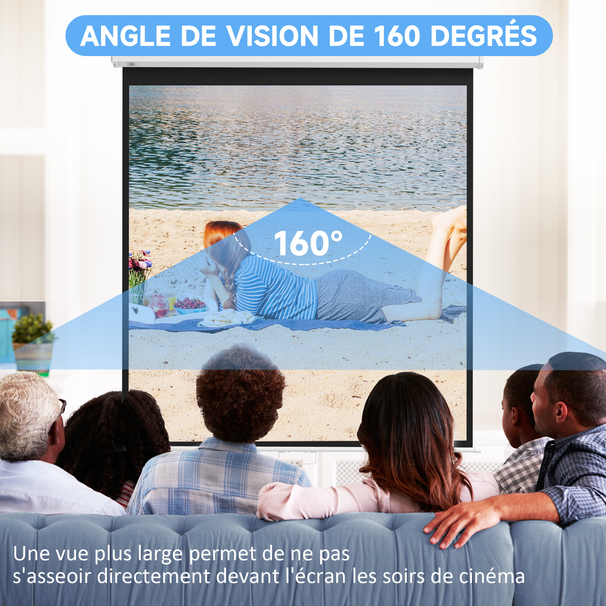 Écran de projection home-cinéma TV format 1:1 99 pouces 4K HD métal PVC blanc