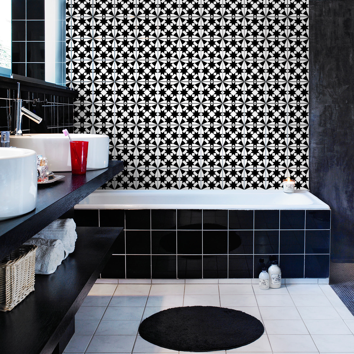 Stickers muraux - Sticker Mural Carrelage adhésif Cuisine Salle de Bain - 60 STICKERS CARREAUX DE CIMENT ORIENTAL ZAGAZIG