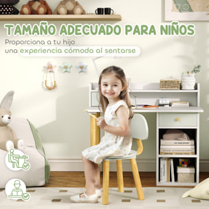 Juego de Escritorio y Silla para Niños de +3 Años Pupitre Infantil con Cajones Compartimento y Estantes para Dormitorio Sala Estudio Verde y Blanco