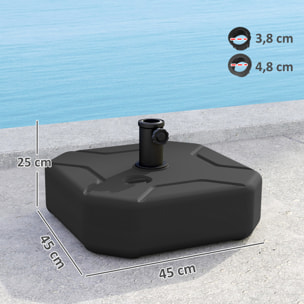 Base para Sombrilla Cuadrada, Soporte de Parasol de HDPE, Pie para Sombrilla con Postes Ø38 mm, Ø48 mm, Rellenable de Arena 25 kg o Agua 20 kg, para Jardín, Patio, Terraza, Negro