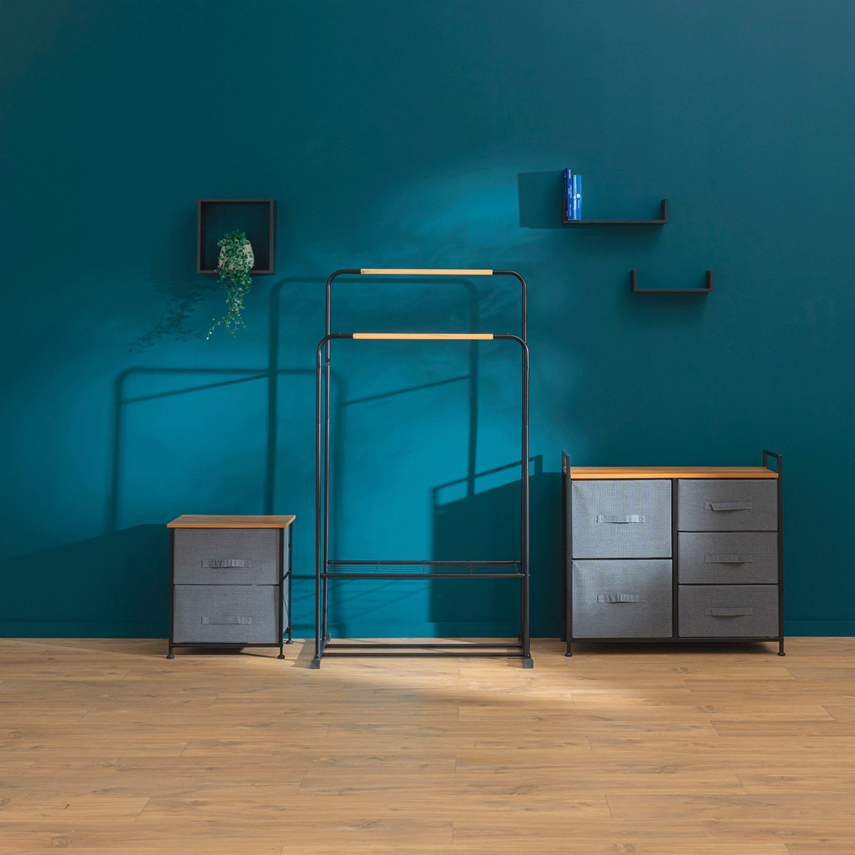 Table de chevet 2 tiroirs Métal gris