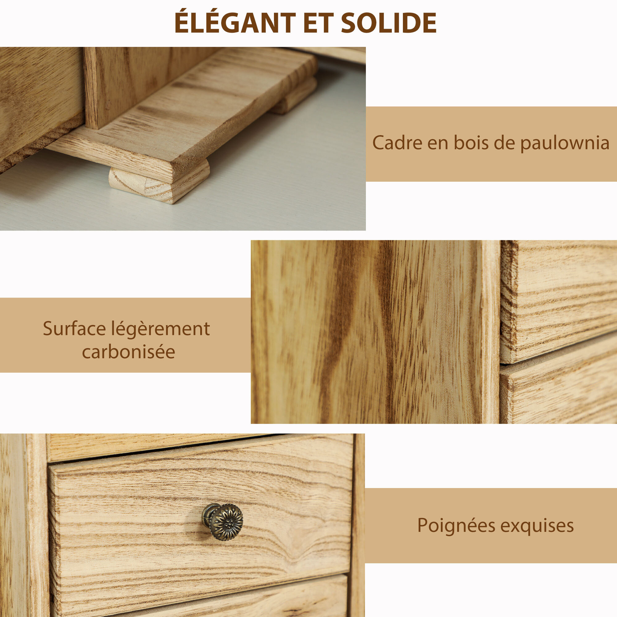 Armoire à bijoux bois style naturel poignées bouton effet bronze antique miroir
