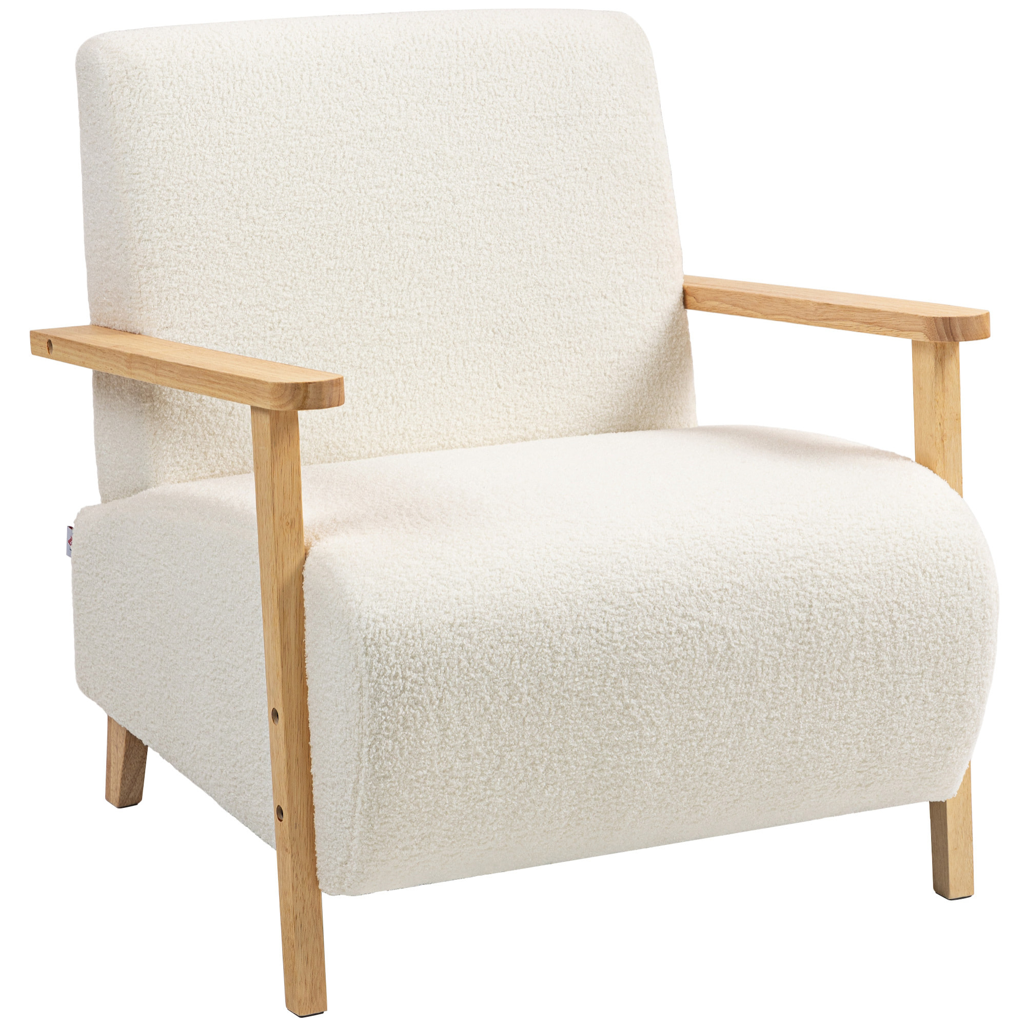 Fauteuil lounge style nordique effet laine bouclée crème structure bois