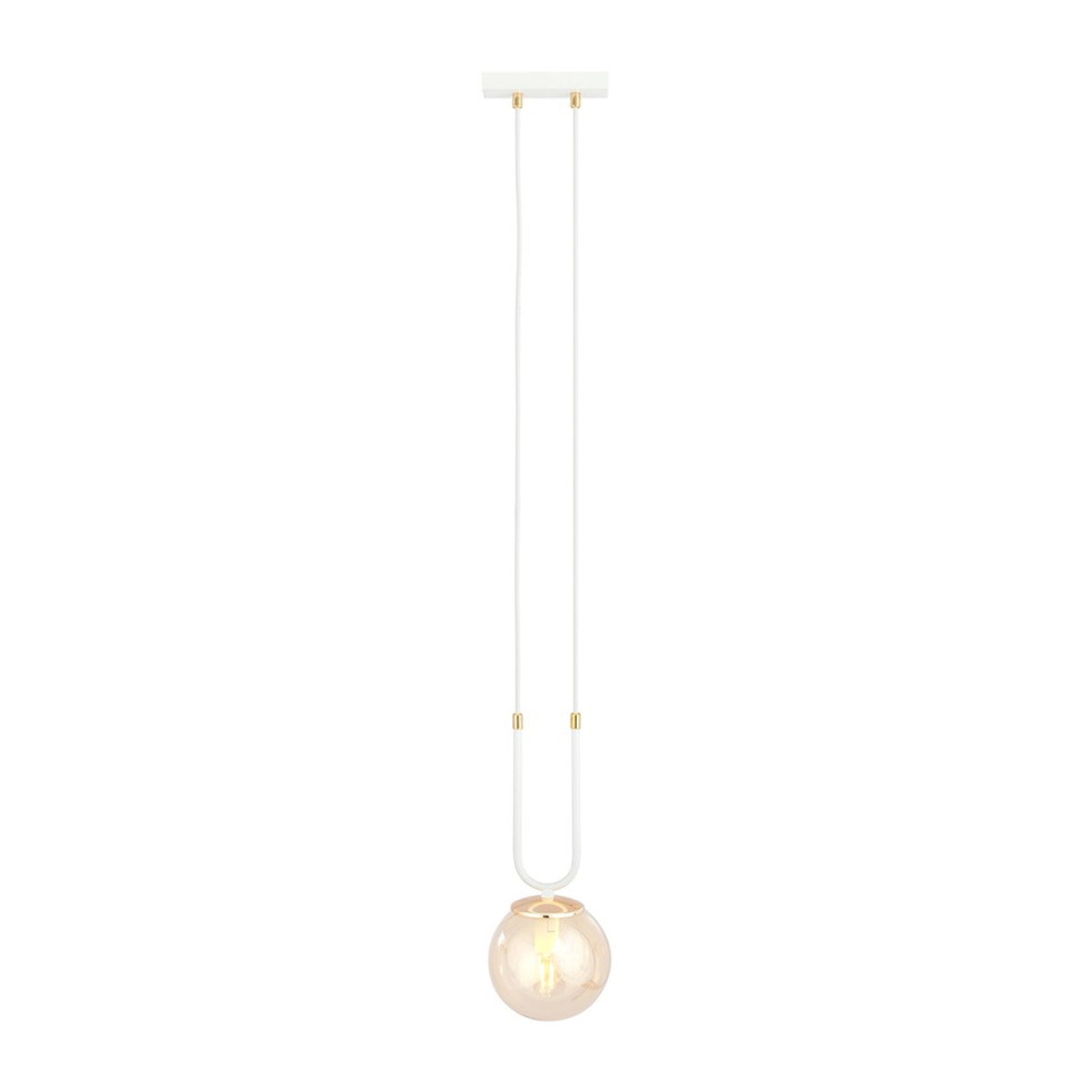 Lampada a sospensione GLAM in acciaio bianco e vetro ambrato