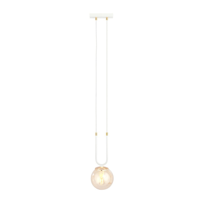 Lampada a sospensione GLAM in acciaio bianco e vetro ambrato