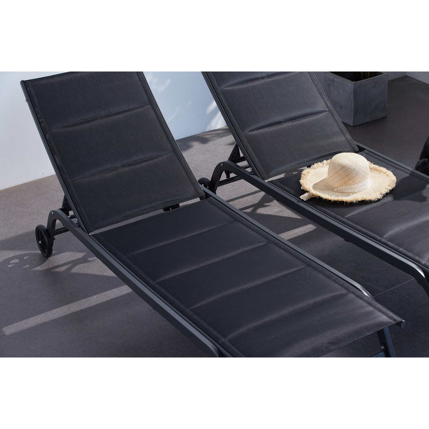 Lot de 2 transats aluminium noir AUCKLAND