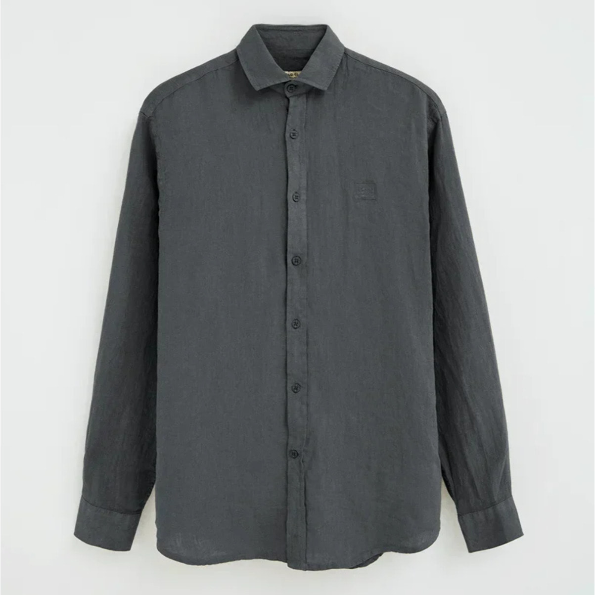 Camicia grigio pietra in lino regular fit con toppa Polo Club