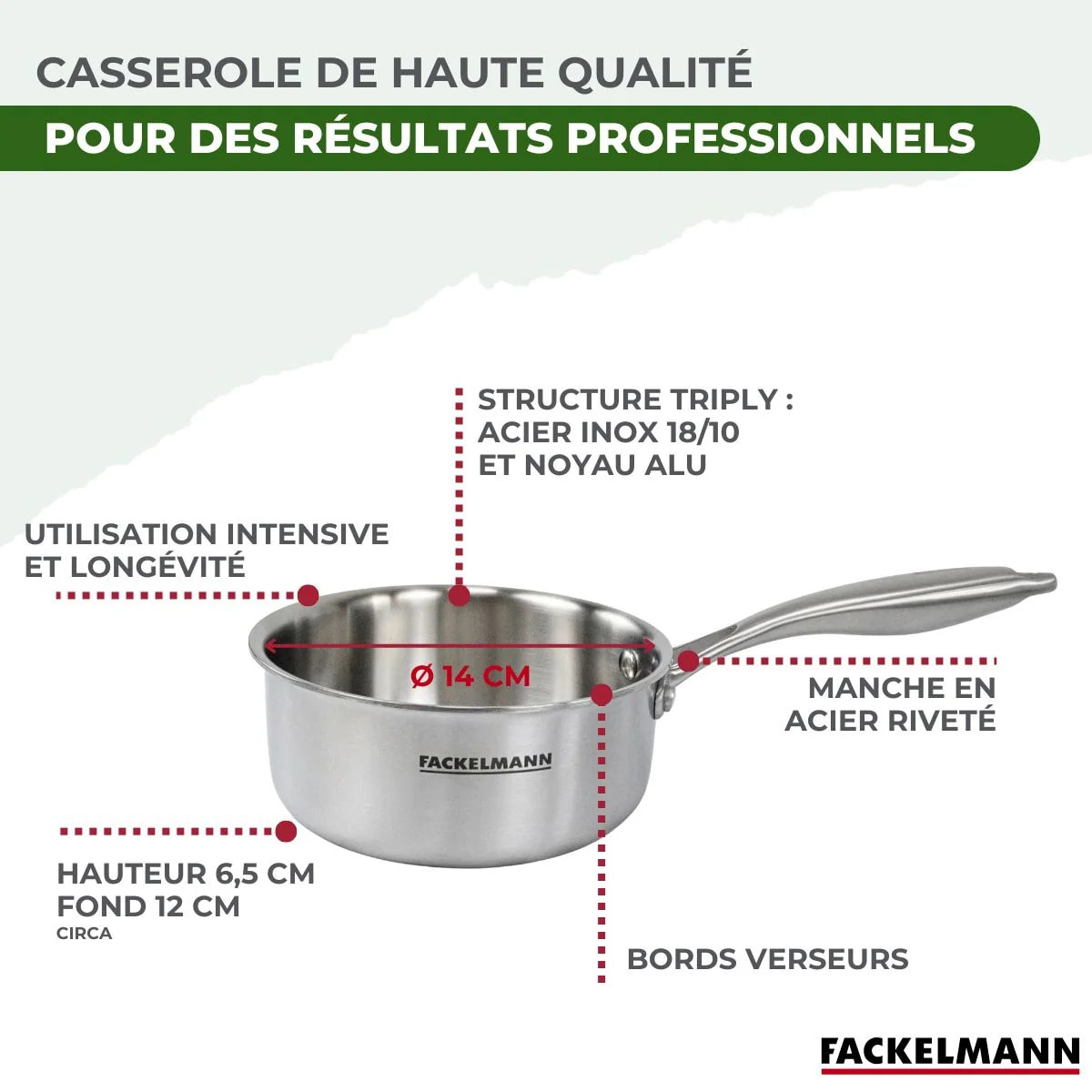 Fackelmann Casserole Triply Inox Tous Feux Sans PFAS