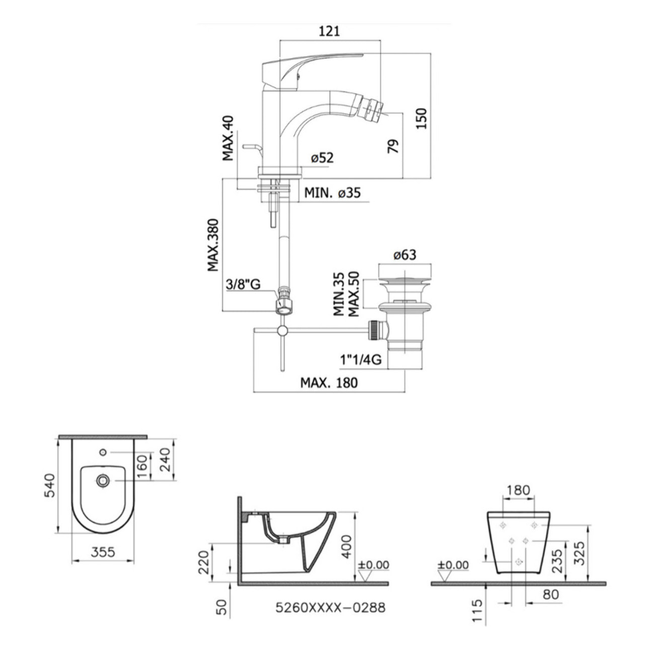 Vitra Integra bidet suspendu 35,5x54 cm + trop-plein + Swiss Aqua Technologies Project mitigeur monocommande (7042-0288SATBS235)