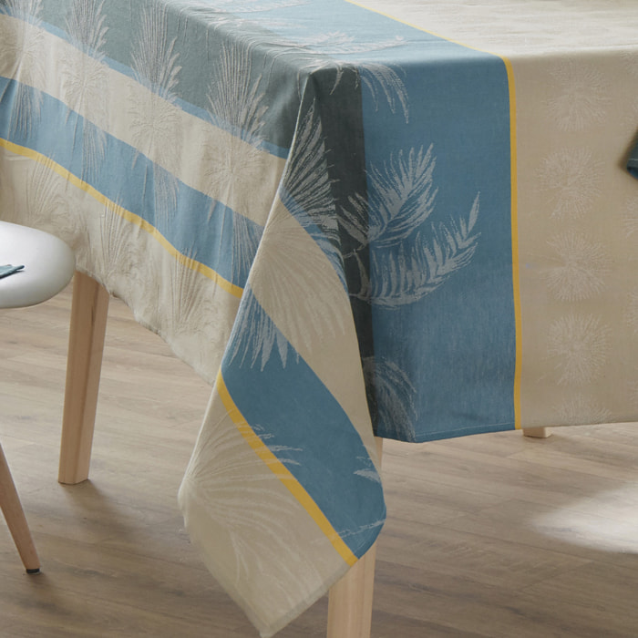 Nappe carrée tropicale à jacquard enduit - Bleu azur