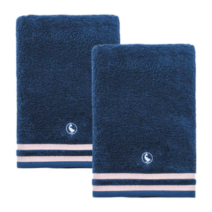 Set de 2 toallas de ducha en color azul marino 70x140cm 100% algodón 500gsm el ganso