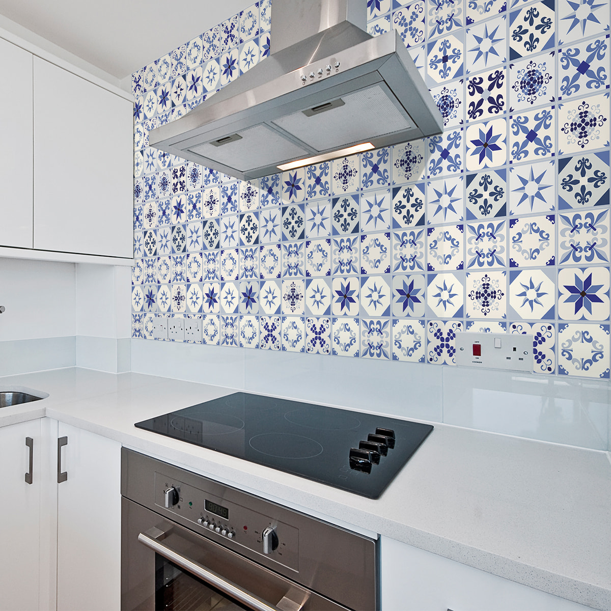 Stickers muraux - Sticker Mural Carrelage adhésif Cuisine Salle de Bain - 60 STICKERS CARREAUX DE CIMENT AZULEJOS AELA