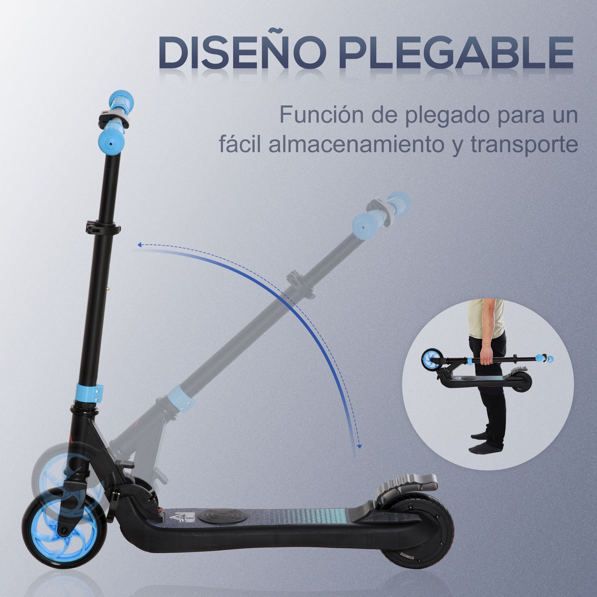 Patinete Eléctrico para Niños de +6 Años Plegable con Altura Ajustable Azul