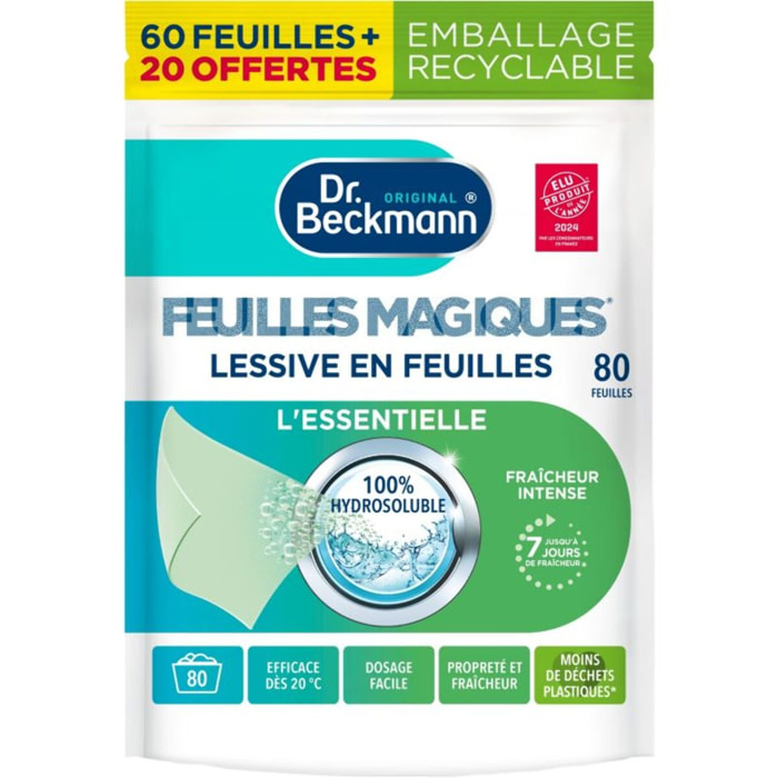Lessive DR BECKMANN Feuilles Magiques - L'Essentielle x80 lavages (60+20)