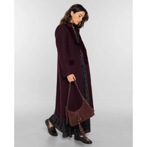 Abrigo largo con cuello de solapa y detalles en terciopelo de mujer