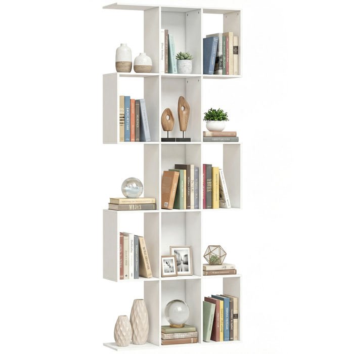 Estantería de 5 Niveles, Biblioteca Estrecha, Librería en Forma de S, para Salón, Dormitorio, Estudio, Oficina, 80x24x200 cm, Blanco