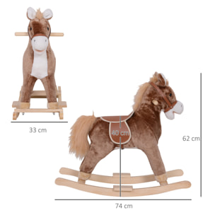 Cheval à bascule cheval de cowboy selle grand confort peluche courte douce bois peuplier marron