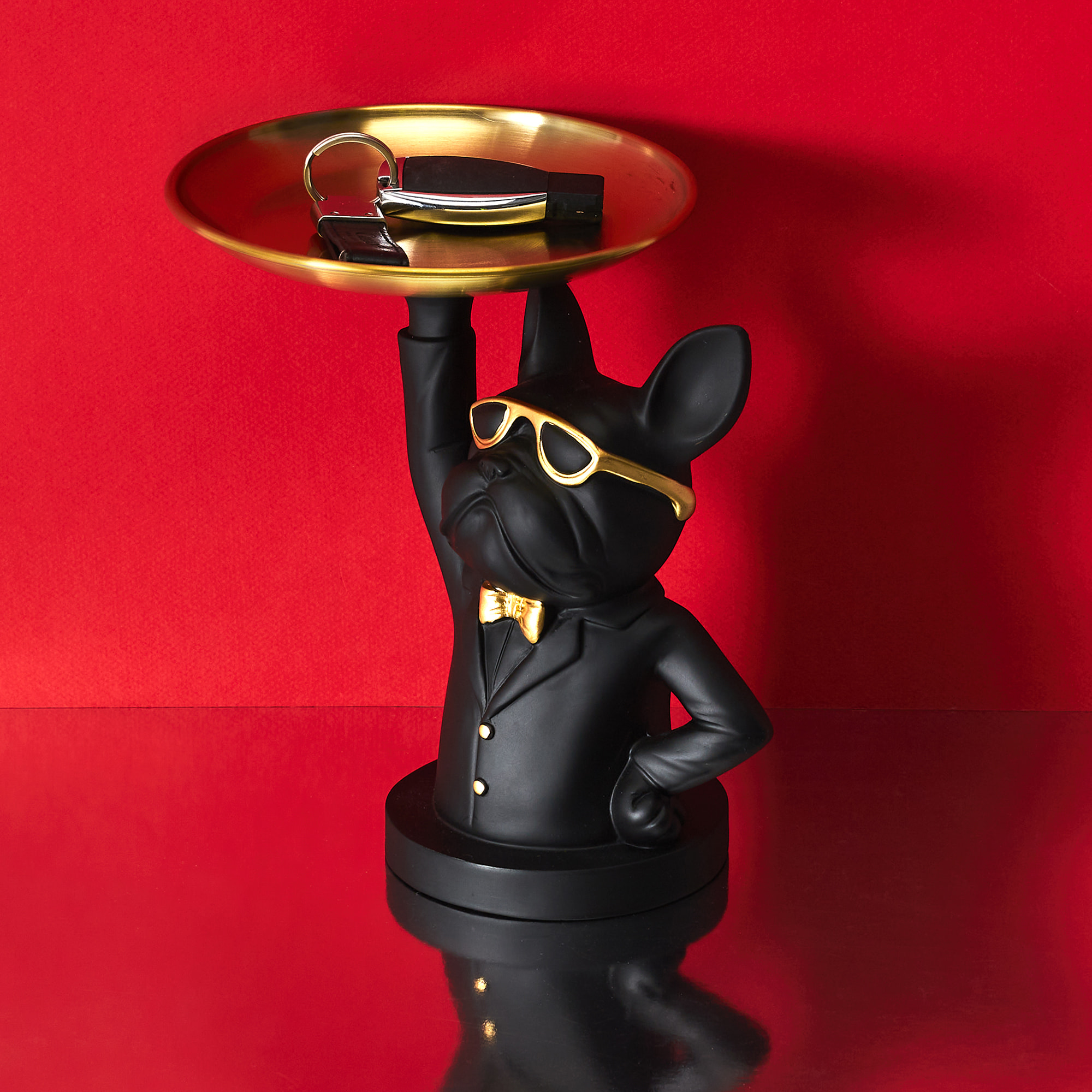 Sculpture Deco Bulldog Noir Vide Poche 23cm
