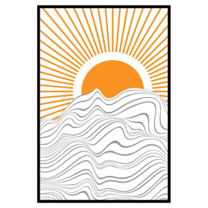 Affiche encadrée soleil abstrait lignes modernes Affiche + cadre en métal - Noir