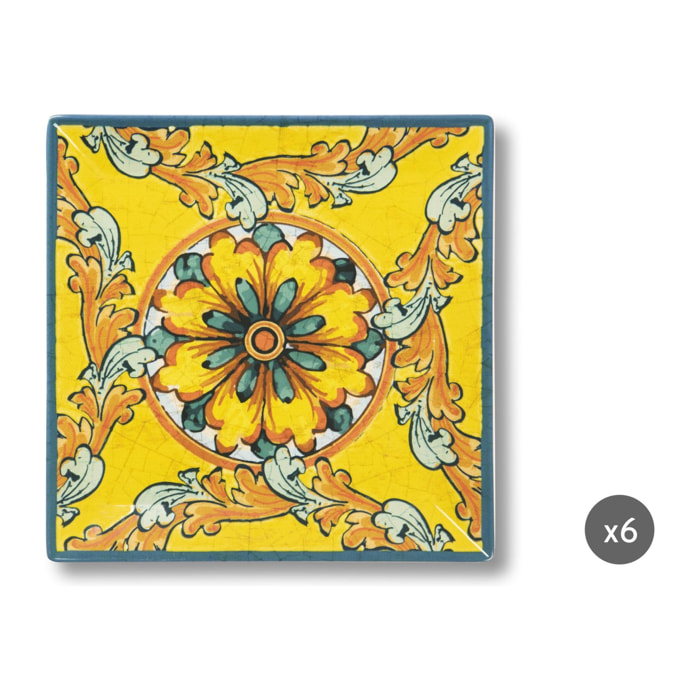 Set 6 piatti quadri Excelsa Trinacria, ceramica multicolore