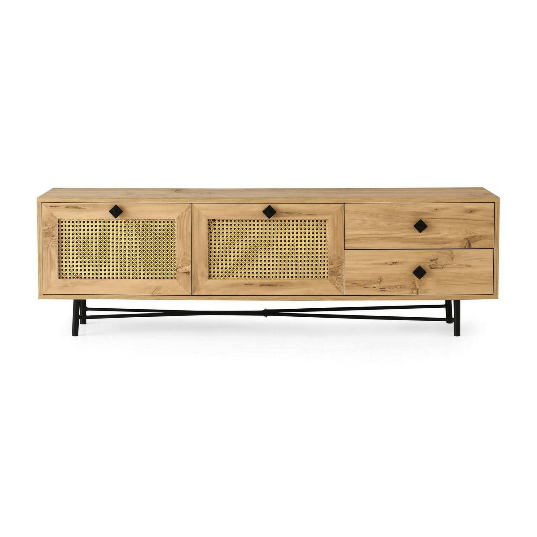 Mobile porta TV Dmarchin, Credenza da soggiorno, Armadio basso per TV, Base parete attrezzata, 180x40h60 cm, Quercia e Nero