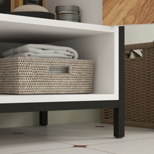 Mueble bajo Lavabo Mueble de Lavabo con Pie Mueble de Baño con 2 Puertas Patrón en Espiga y Compartimento Abierto para Lavabo con Pedestal o con Pie 80x40x60 cm Crema y Nogal