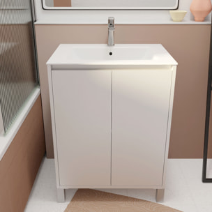 Pack Meuble Salle de Bains 60cm Laqué Blanc 2 portes avec Vasque Céramique Blanche - XENOS