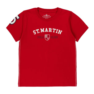 T-shirt jersey con logo davanti e ricamo su manica Polo Club St Martin Rosso